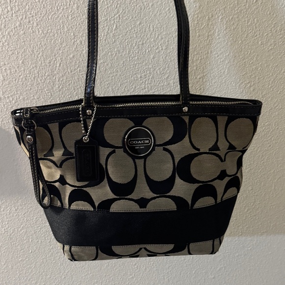 Coach Handbags - Coach Signature Black and Tan Tote